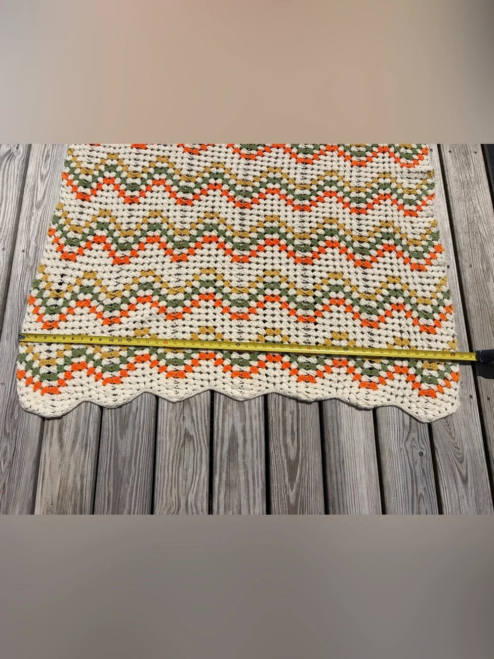 Vintage Crochet Afghan Throw Blanket Chevron Retro 70’s Colors 60 x 40 Scalloped